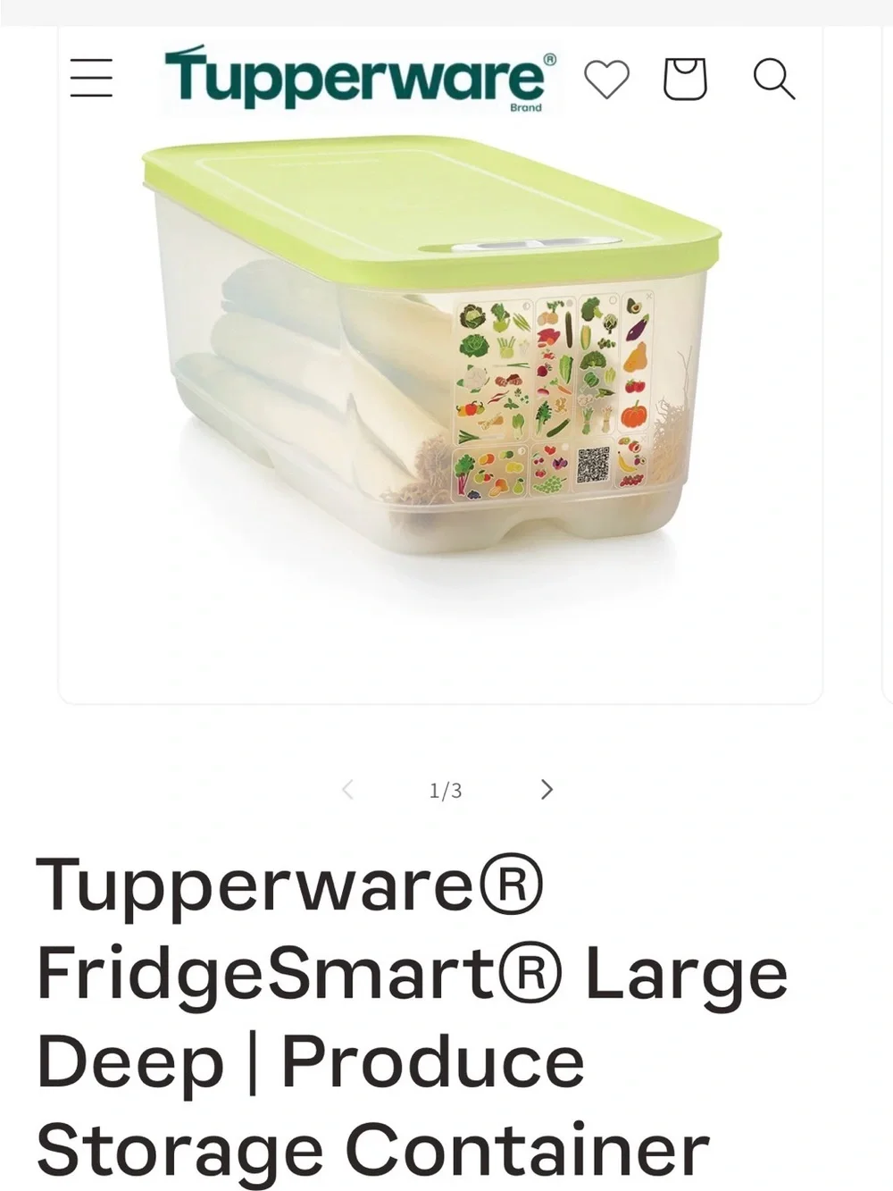 Tupperware Green and White Fridgesmart Container - Lge